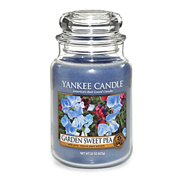Yankee Candle Candela Garden Sweet Pea Blu Giara Media 